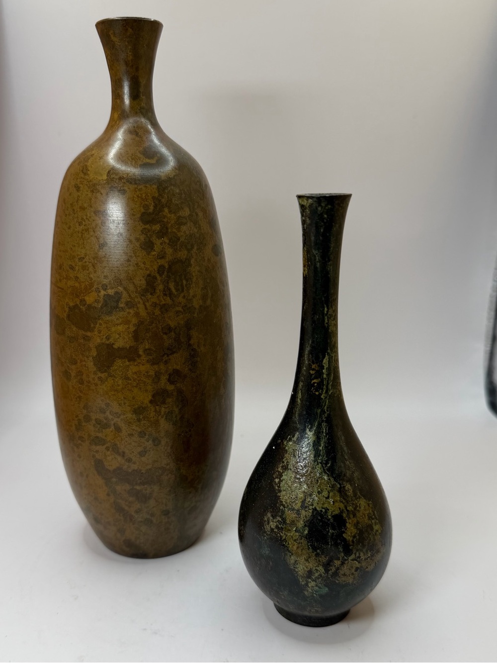 Mid Century Otagiri Brown and Gold Metal Vases - Pair